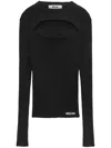 Msgm Cut-out Ribbed-knit Jumper In Black