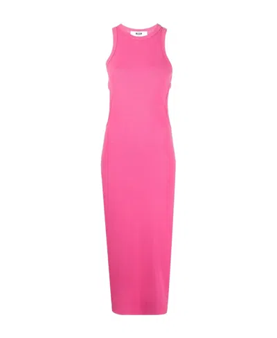 Msgm Cut-out Detail Ribbed Maxi Dress In Pink