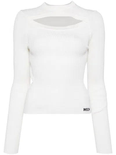 Msgm Cut Out Knitted Top In White