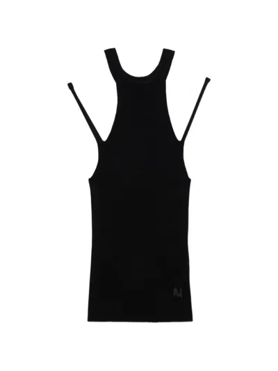 Msgm Cut-out Ribbed Tank Top In Black