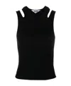 Msgm Black Ribbed Tank Top With Cut-out Detailing In Cotton Woman In Black