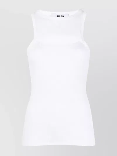 Msgm Cut-out Tank Top Fine-ribbed Stretch-cotton In White