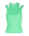 Msgm Light Green Ribbed Tank Top With Cut-out Detailing In Cotton Woman In Green