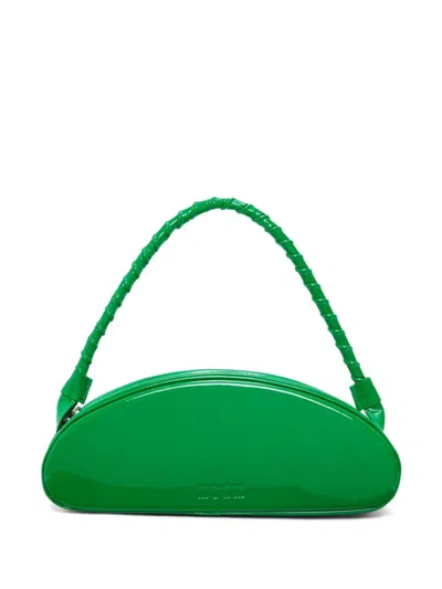 Msgm Debossed-logo Leather Tote Bag In Green