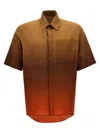 Msgm Gradient Button-down Shirt With Curved Hem Pocket In Beige/orange