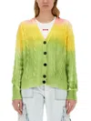 Msgm Cable Knit Gradient Cardigan In Green
