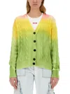 Msgm Cable Knit Gradient Cardigan In Green