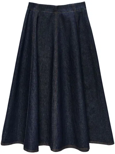 Msgm Denim A-line Skirt In Blue