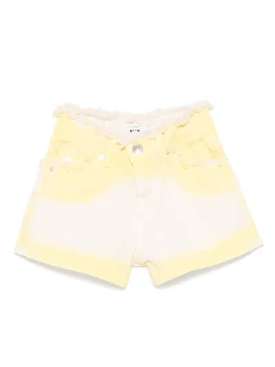 Msgm Kids' Denim Airbrushed Shorts In 黄色
