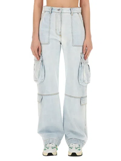 Msgm Denim Cargo Pants In Blue