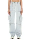 Msgm Cargo Denim Trousers In Navy