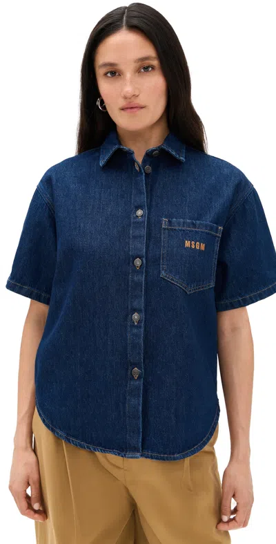 Msgm Woman Denim Shirt Blue Size 4 Cotton