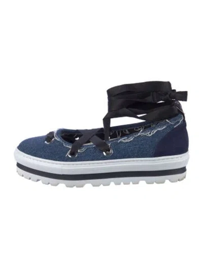 Pre-owned Msgm Denim Distressed Accents Espadrilles In Blue