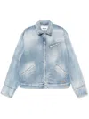 Msgm Blue Jacket With Faded Effect And Logo Embroidered On The Front In Blue