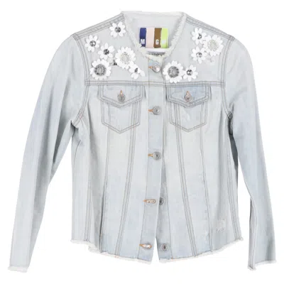 Pre-owned Msgm Denim Jacket Floral-embellished Jacket In Blue Cotton Denim