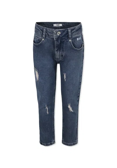 Msgm Kids' Denim Jeans For Boy With Logo In Blue