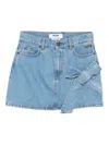 Msgm Bow-detail Denim Mini Straight Skirt In Blue