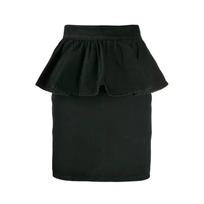 Pre-owned Msgm Denim Peplum Skirt / 2742mdd140l In Black