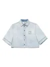 Msgm Cropped Shirt In Light Washed Denim In Blue