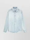 Msgm Light Blue Denim Shirt With Classic Collar In Blue
