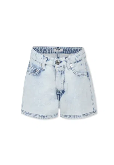 Msgm Kids' Denim Shorts For Girl With Logo