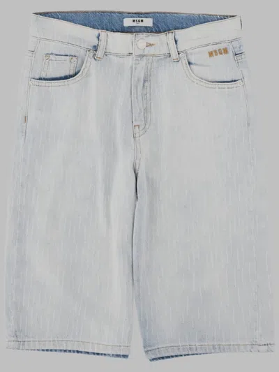 Msgm Unisex Mini Denim Shorts For Kids In Blue