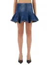 Msgm Flared High Waist Short Denim Skirt