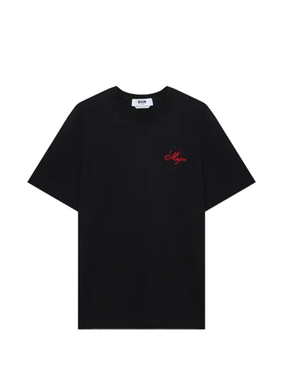 Msgm Detail-embroidery T-shirt In Black