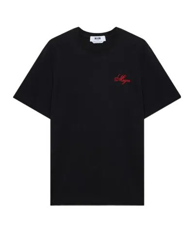 Msgm Detail-embroidery T-shirt In Black