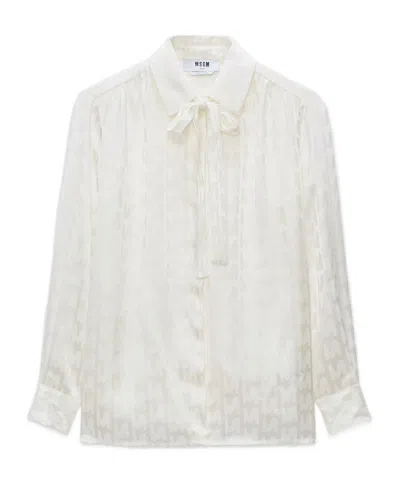 Msgm Devoré-effect Long-sleeve Shirt In White