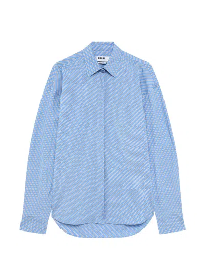 Msgm Diagonal-stripe Long-sleeve Shirt In Blue