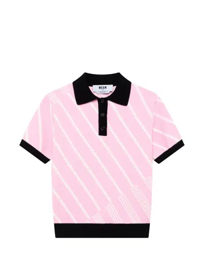 Msgm Diagonal-stripe Polo Shirt In Pink