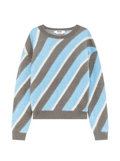 Msgm Diagonal-stripe Sweater In Blue