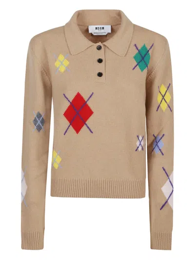 MSGM DIAMOND-PATTERN POLO TOP