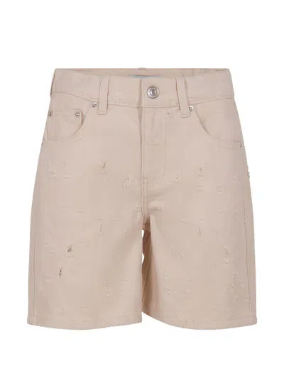 Msgm Kids' Distressed Bermuda Denim Shorts In Metallic