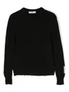 Msgm Distressed-hem Waffle-knit Jumper In Black