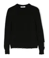 Msgm Distressed-hem Waffle-knit Jumper In Black