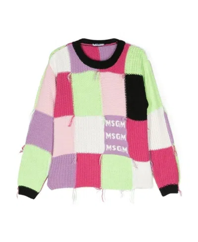 Msgm Distressed Patchwork Jumper In Pink