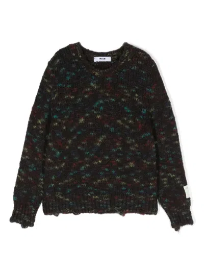 Msgm Kids' Distressed Sweater In Brown