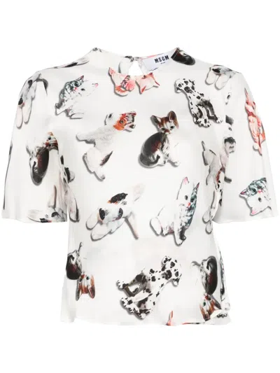 Msgm Dog-print Blouse In White
