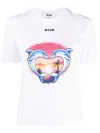 Msgm Dolphin-print Cotton T-shirt In White