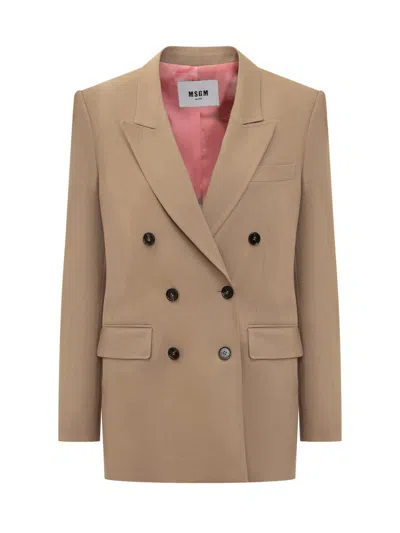 Msgm Double-breasted Blazer In Sand
