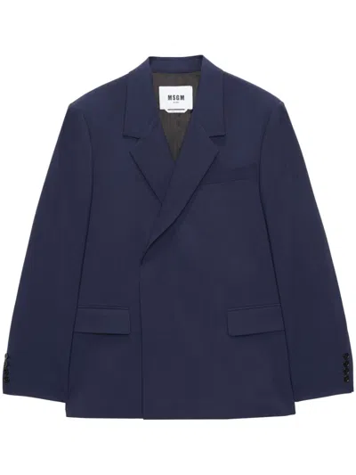 Msgm Double-breasted Blazer In Blue