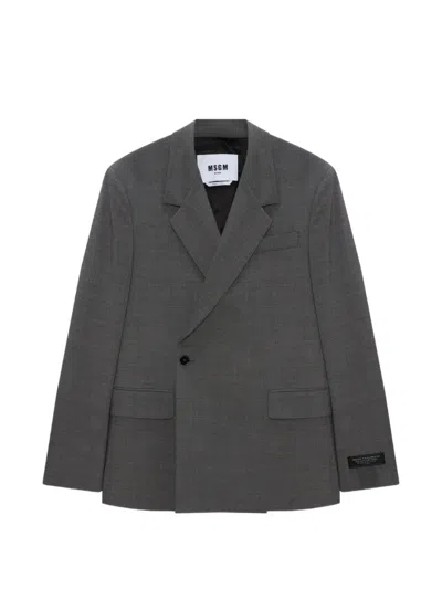 Msgm Double-breasted Blazer In Gray
