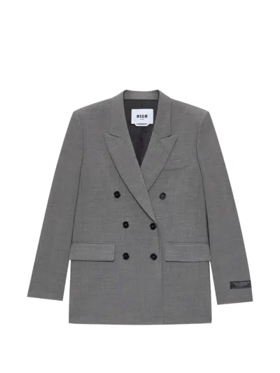 Msgm Double-breasted Blazer In Gray