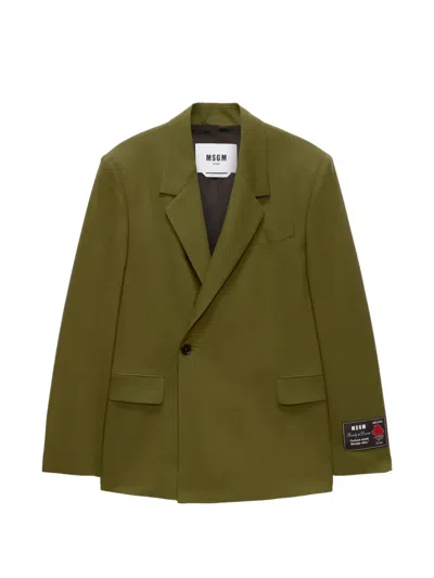 Msgm Double-breasted Blazer In Green