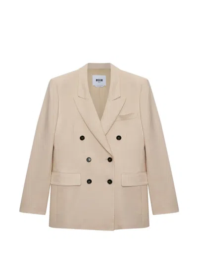 Msgm Double-breasted Blazer In Neutral