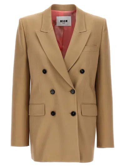 Msgm Double-breasted Blazer In Sand