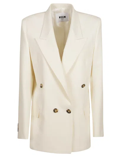 Msgm Double-breasted Peak-lapels Blazer In Neutrals