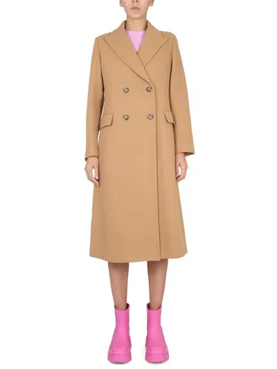 Msgm Double-breasted Coat In Beige